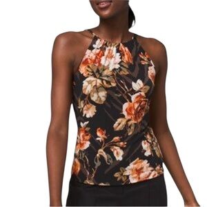 White House Black Market Floral Black Orange Lined Halter Top Size L